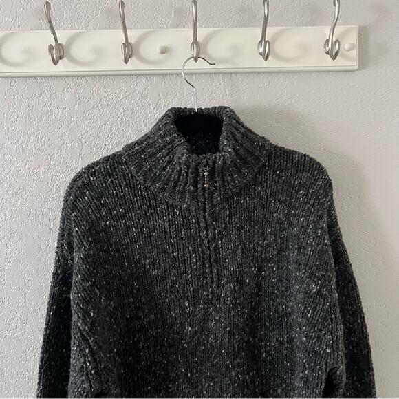 Aran Wollen Mills Charcoal Speckled Wool Quarter Zip Sweater - Picture 2 of 4